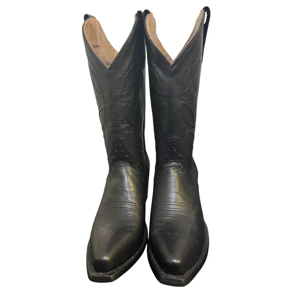 Alvies Black Leather Western Cowboy Boots Size 9 - Picture 3 of 9